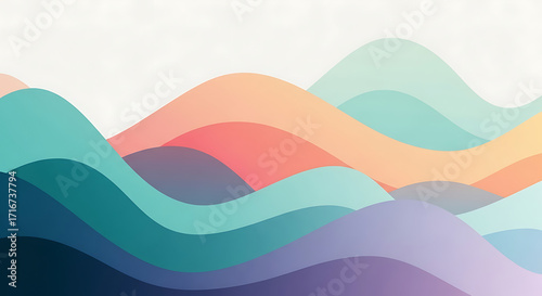 Abstract design featuring layered, wavy shapes in soft pastel colors, creating a serene and peaceful atmosphere.