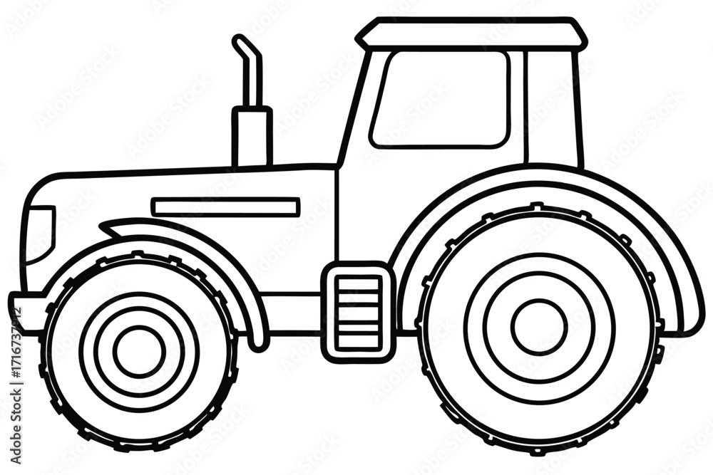 Obraz premium Outline of a Farm Tractor with Large Tires and Cabin Detailing