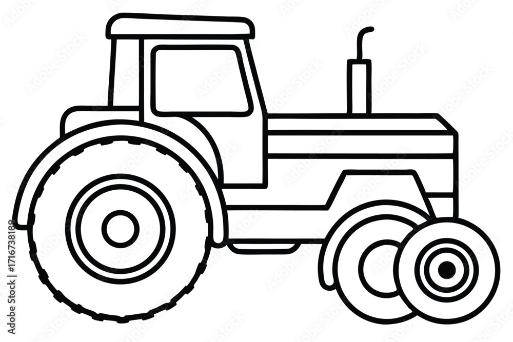 Obraz premium Line Art Illustration Black and White Outline of a Classic Tractor Design