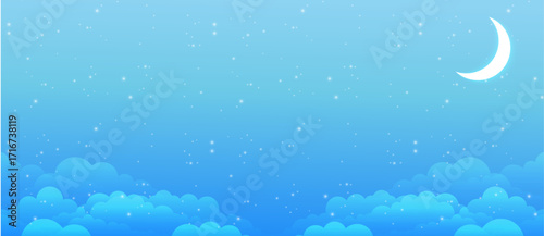 crescent moon clouds with moonlight dreamy illustration gradient background