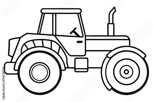 Line Art Tractor Illustration Black Outline Depiction for Coloring Books and Learning Activities