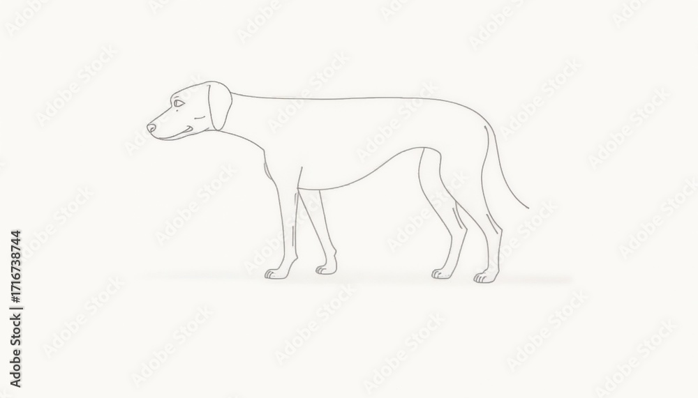 Fototapeta premium Outline drawing of a dog standing peacefully for pet, animal, and education projects 