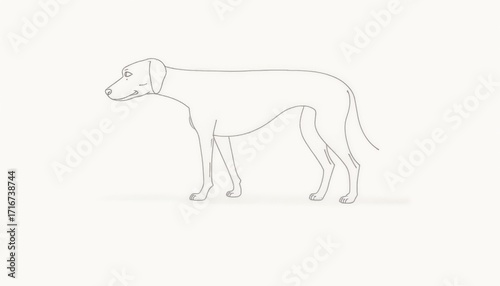 Outline drawing of a dog standing peacefully for pet, animal, and education projects
