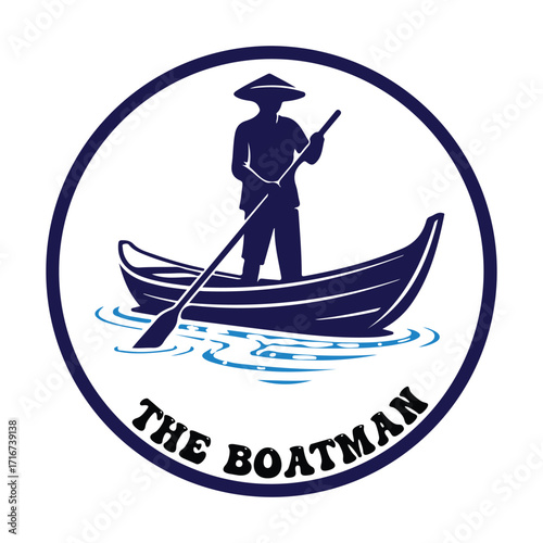 The Boatman - Asian Style Rowing Logo
