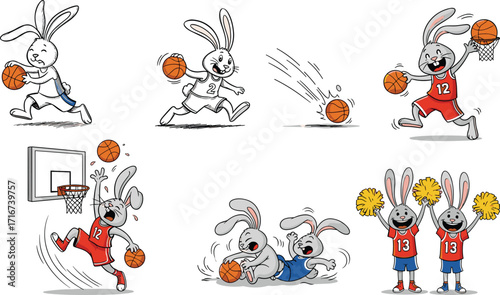 Wallpaper Mural Cartoon Rabbit Basketball Character Set Featuring Action, Teamwork, and Celebration for Youth, Sports, and Entertainment Design Projects Torontodigital.ca