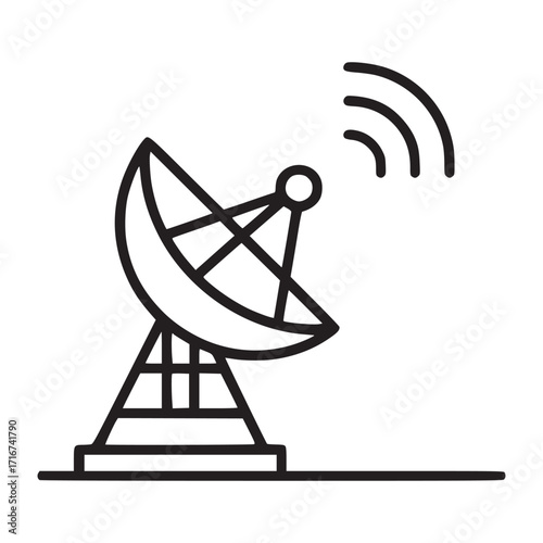 Illustration of a satellite dish minimalist line art style drawing of a communication antenna, perfect for representing broadcasting, telecommunications, and global network concepts
