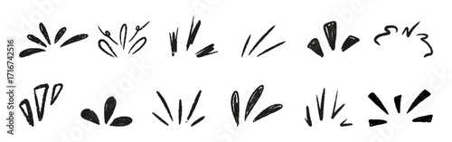 Comic burst doodles. Line twinkle icon with manga effect and chalk sunburst, surprise element. Hand drawn sun shine, sparkle rays and pencil starburst for attention mark design. Vector illustration