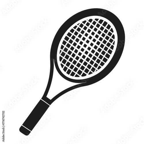 Simple Monochrome Tennis Racket Illustration with Strings and Handle Graphic Element