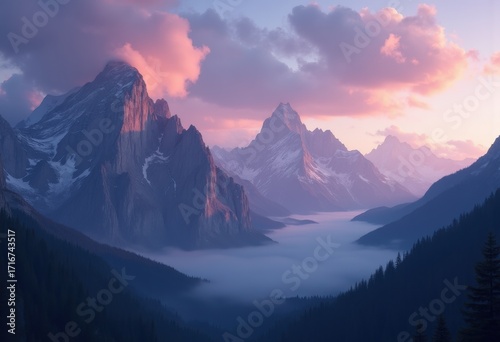 Majestic Mountain Peaks Twilight Skyscape Colors Overwhelming Horizon Reflections