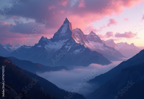 Majestic Mountain Peaks Twilight Skyscape Colors Overwhelming Horizon Reflections