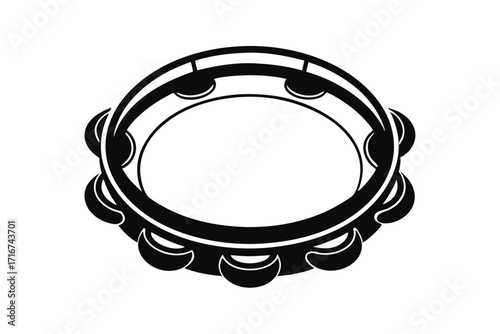 Black Silhouette of a Tambourine Music Instrument with Jingle Details for Percussion