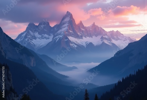 Majestic Mountain Peaks Twilight Skyscape Colors Overwhelming Horizon Reflections