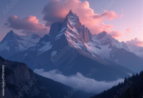 Majestic Mountain Peaks Twilight Skyscape Colors Overwhelming Horizon Reflections