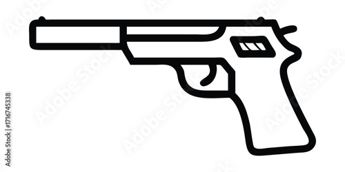 Gun and bullets pistol handgun isolated on white background