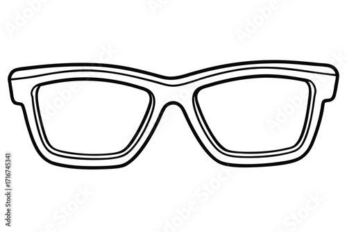 Outline of Rectangular Eyeglasses with Thick Frames and Double Lines Depicted Close Up