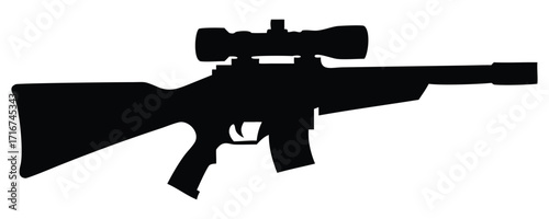 A black vector illustration of a military assault rifle isolated on a white background

Do you want to describe this image from a different perspective, such as focusing on the style or potential uses
