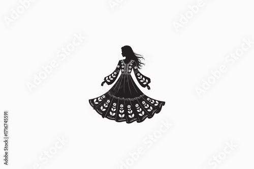 Bohemian midi Dress vector silhouettes black image made by adobe illustrator. eps