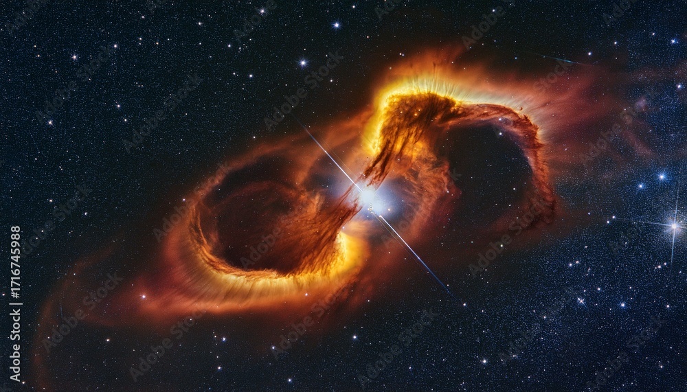 Obraz premium Toby Jug Nebula Ic 2220 Bipolar Yellow Reflection Nebula Around A Red Giant Star In Carina With Symmetrical Loops Of Dust And Gas Illuminated By Stellar Light