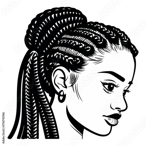 A young women with black hair design