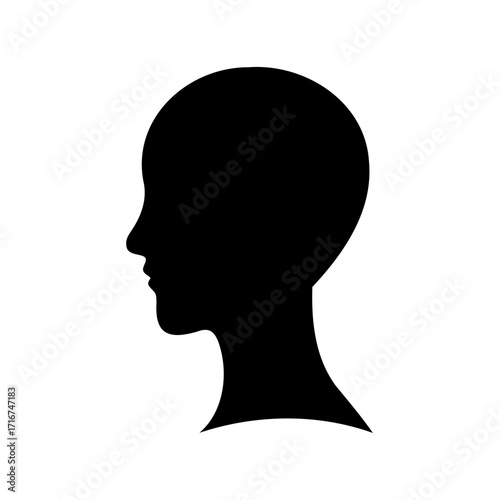 Silhouette of a Head in Profile Against a White Background Simple Design