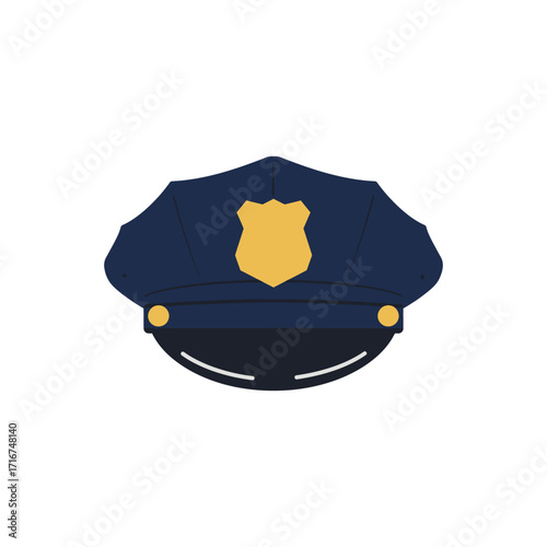 Professional police officer cap flat vector illustration, a classic law enforcement symbol of authority, justice, and public protection.