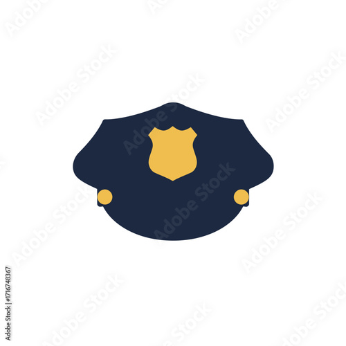 Professional Police Officer Cap with Golden Badge and Buttons, a Symbol of Law Enforcement and Authority.