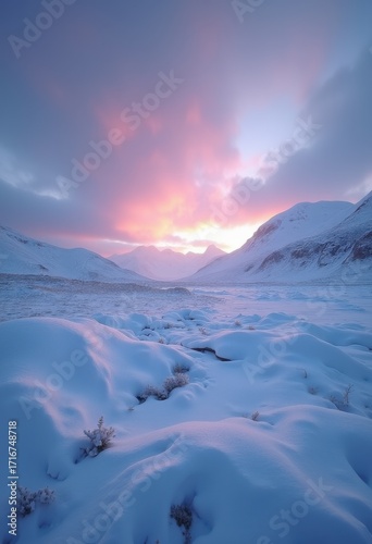 Frozen Tundra Twilight Landscape Frosted Plains Icy Terrain Majestic Sky Dim Light Ethereal Wilderness