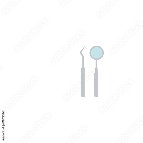 Essential dental tools for oral hygiene and examination, including a professional mirror and explorer instrument