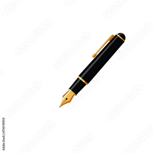 Elegant black fountain pen with a gleaming gold nib, symbolizing professionalism and classic writing instrument style.