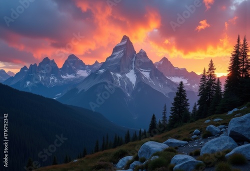 Majestic Mountains Under Dramatic Sunset Skies Stunning Silhouettes Wilderness Escapade Nature Adventure