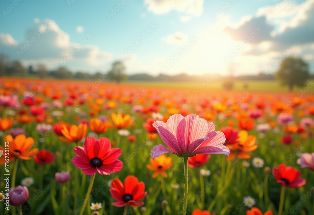 Fototapeta premium Vibrant Wildflower Fields In Full Bloom Bursting With Colorful Blossoms Nature's Spring Splendor