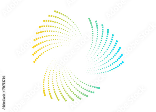 Neon dotted circular frame in sound wave style. Vibrant glowing spectrum design. Vector isolated template for digital music and modern graphics.