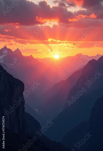 Vibrant Mountain Sunset Sky Nature Scenic View Majestic Peaks and Endless Cliffs