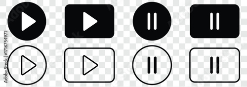 Video and audio play and pause button collection. play and pause buttons icon for media player. Play and pause symbol button vector illustration. Simple Black and White play button flat black icon 