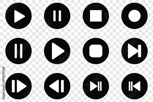 player interface icon. play button icon. Play and pause buttons icon set, ideal for media players. Set of play buttons icons. Play button. Video audio player. video paused icon Flat symbol set outline