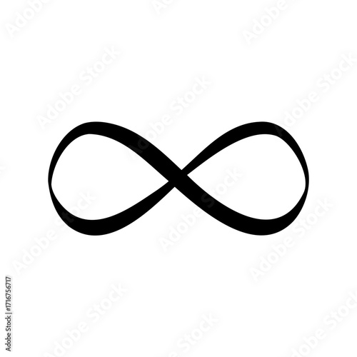 Black simple infinity symbol on white background representing limitlessness and continuity