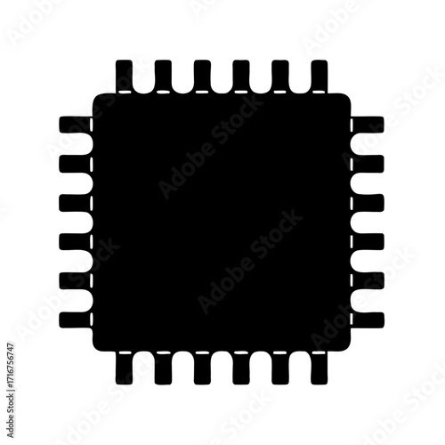 Black and White Illustration of an Integrated Circuit Chip with Peripheral Pins