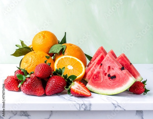 Fresh fruit arrangement on marble
