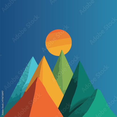 Vector illustration Mediterranean Italian style of big mountains