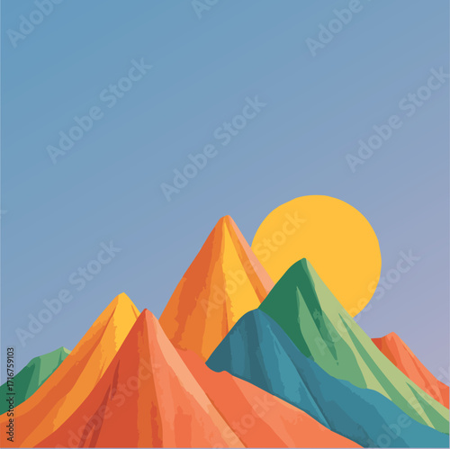 Vector illustration Mediterranean Italian style of big mountains