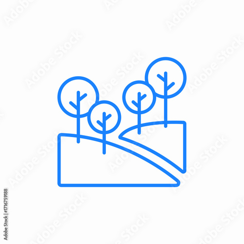 four trees on a hillside icon sign vector