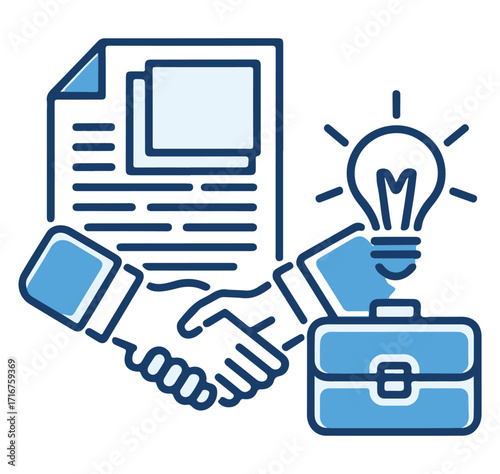 Business Contract, Handshake, Idea and Briefcase Corporate Icon Vector