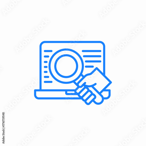 laptop search and data analysis icon sign vector