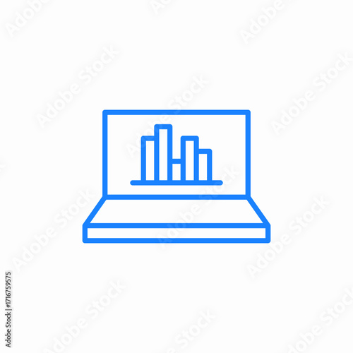 laptop with graph or chart on screen icon sign vector