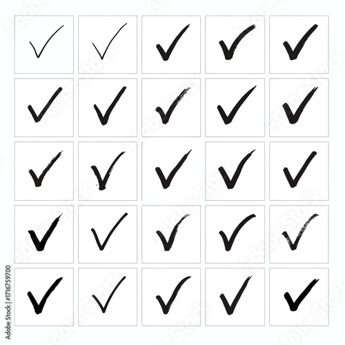 Collection of Hand Drawn Check Mark Symbols in Various Styles and Sizes