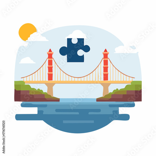 Knowledge gap illustration showing a bridge with missing puzzle piece