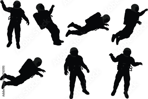 Astronaut silhouette, space suit, zero gravity, cosmic exploration, space mission, floating astronaut, galaxy travel, science fiction, outer space, astronaut pose