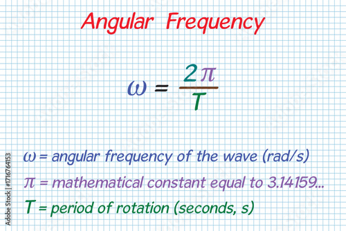 Angular Frequency Formula. School. Notebook. Cage. Homework. Education. Science. Vector illustration.