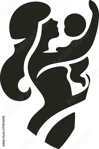 Elegant vector logo showing a mother tenderly holding her baby in a heart-shaped embrace, symbolizing love, care, and maternal connection.