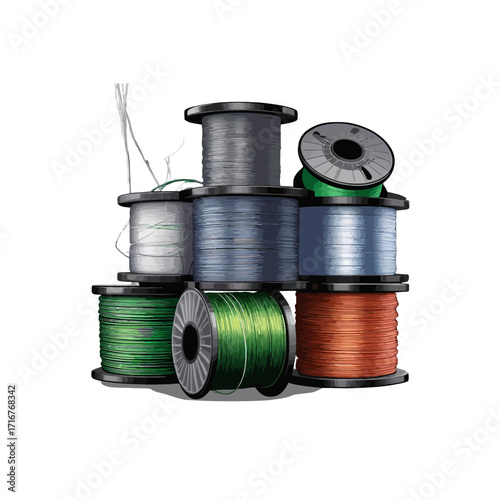 Stack of Vibrant Fishing Line Spools Vector
